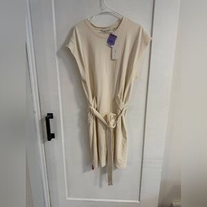 Elegant Cream Tie-Waist Dress